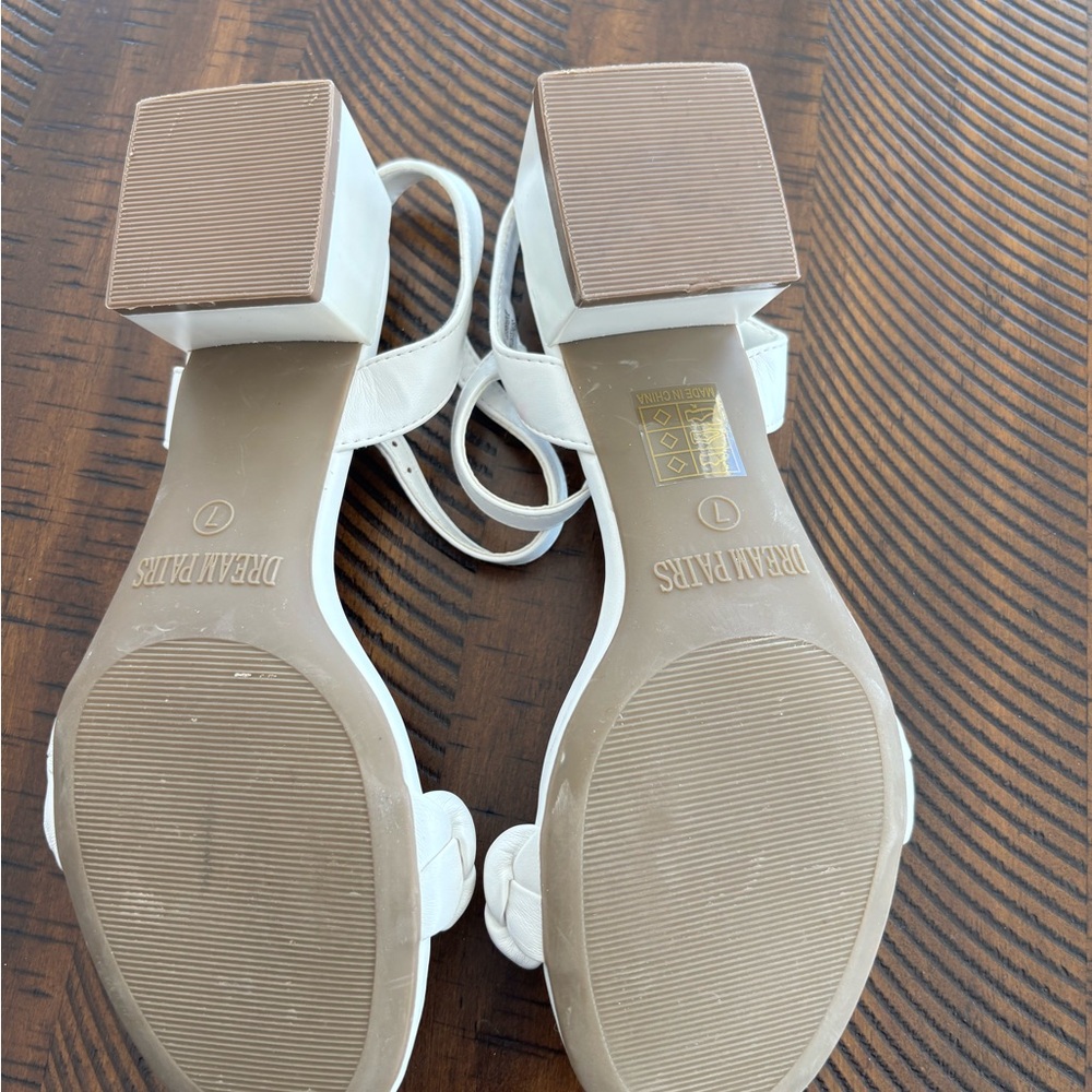 Dreampairs Elegant White Braided Sandals Block Herl Open Toe Slingback Size 7 - Picture 10 of 11